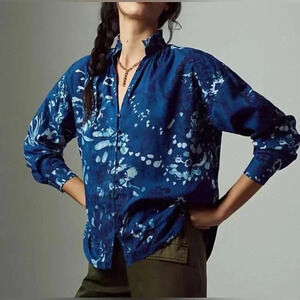 Anthropologie PILCRO Tavi Long Sleeve Blouse Indigo Dyed Blue / Size Small /